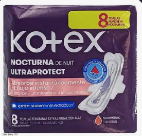 Kotex nocturna extra protección 8 UNID